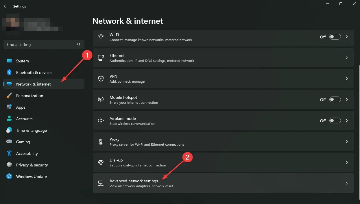Advanced network settings.