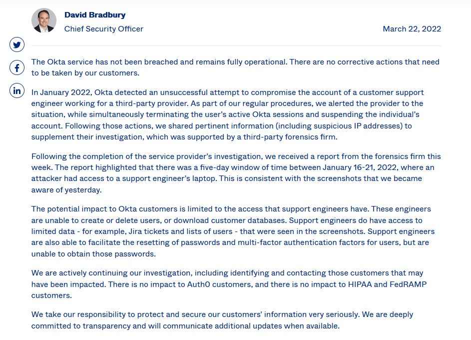 Okta Statement