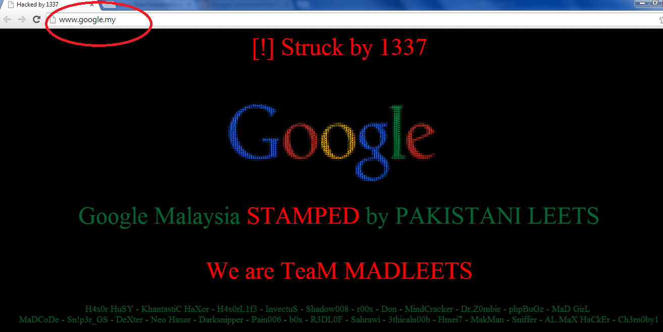 Google Malaysia Domain hacked by 1337, Google got hacked, Google Malaysia hacked, 1337 have hacked Council of Country Code Administrators Registry Services highest number of NIC server hacked, DNS Hijacking method, DNS poisoning, information security experts, information technology