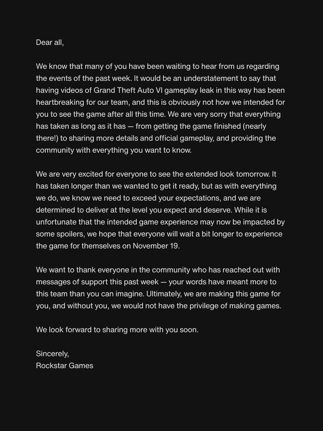 Rockstar Games responds to the GTA 6 leaks as CyberLeek gameplay clips spread ahead of the Grand Theft Auto VI Extended Look Rockstar Games responds to the GTA 6 leaks as CyberLeek gameplay clips spread ahead of the Grand Theft Auto VI Extended Look