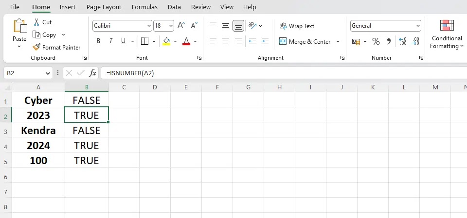 ISNUMBER function example