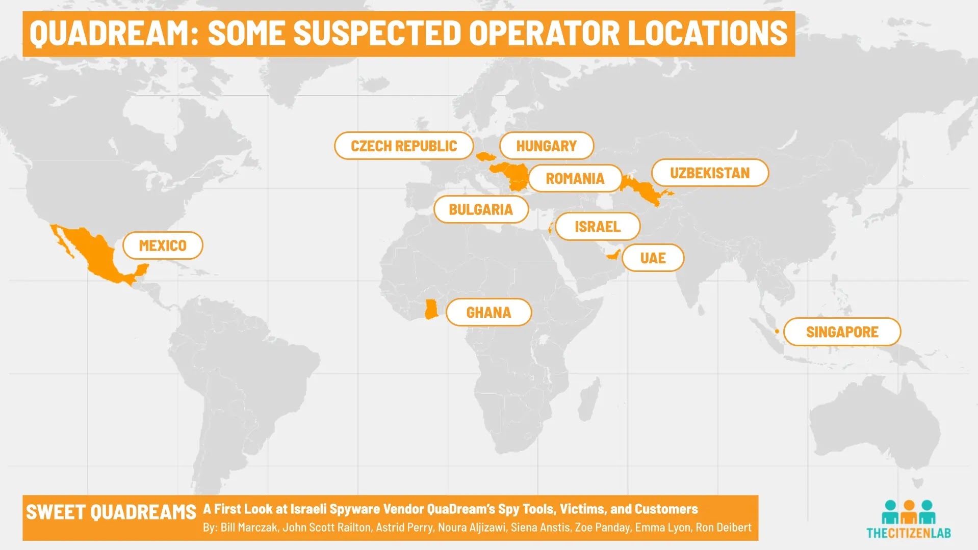 Suspected locations of QuaDream operators. Suspected locations of QuaDream operators.