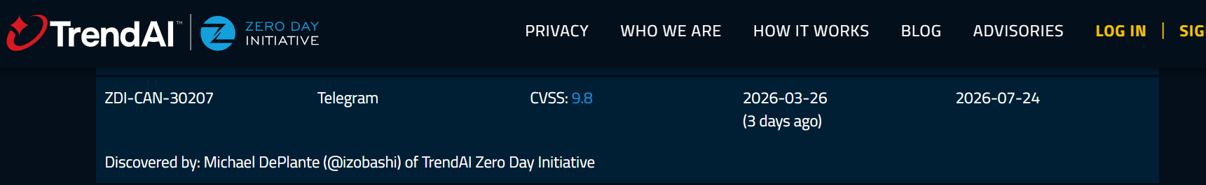 Telegram zero-day vulnerability