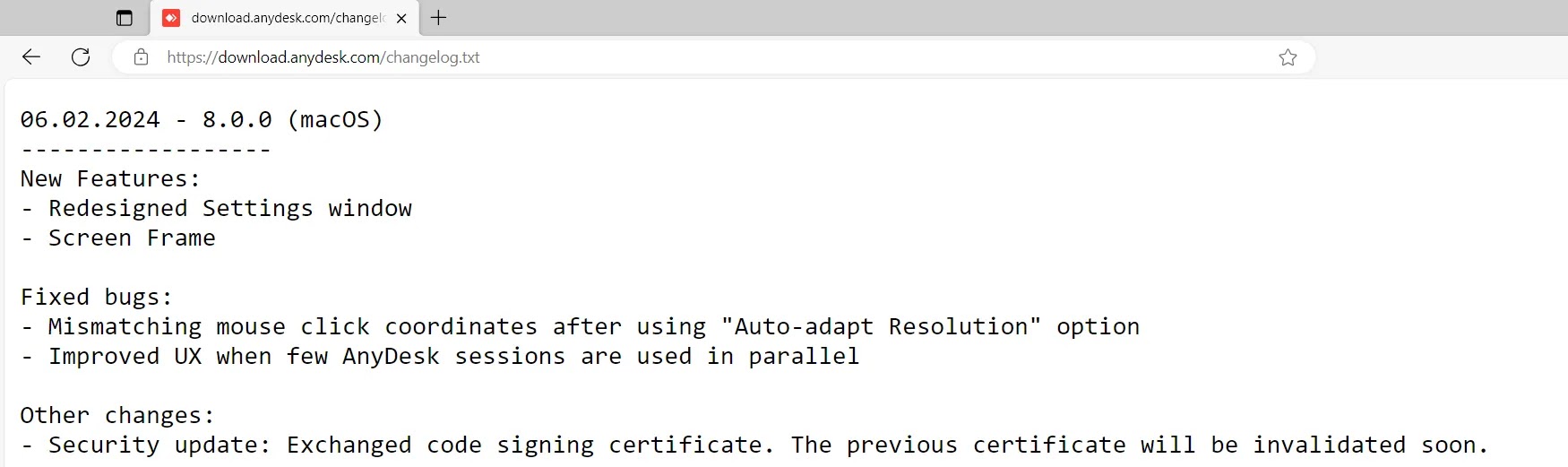 AnyDesk Changelog txt