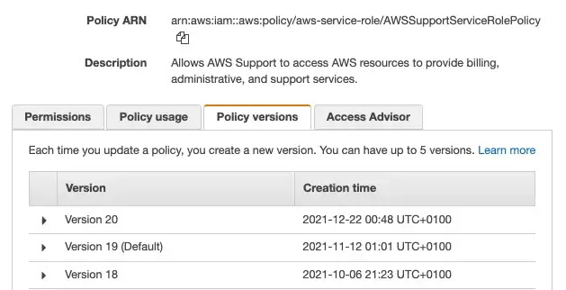 AWSSupportServiceRolePolicy