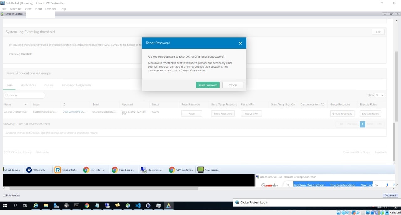 Resetting Users Password