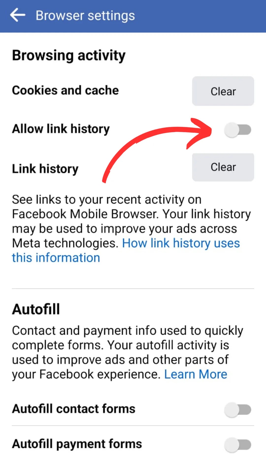 disable link history on Facebook disable link history on Facebook