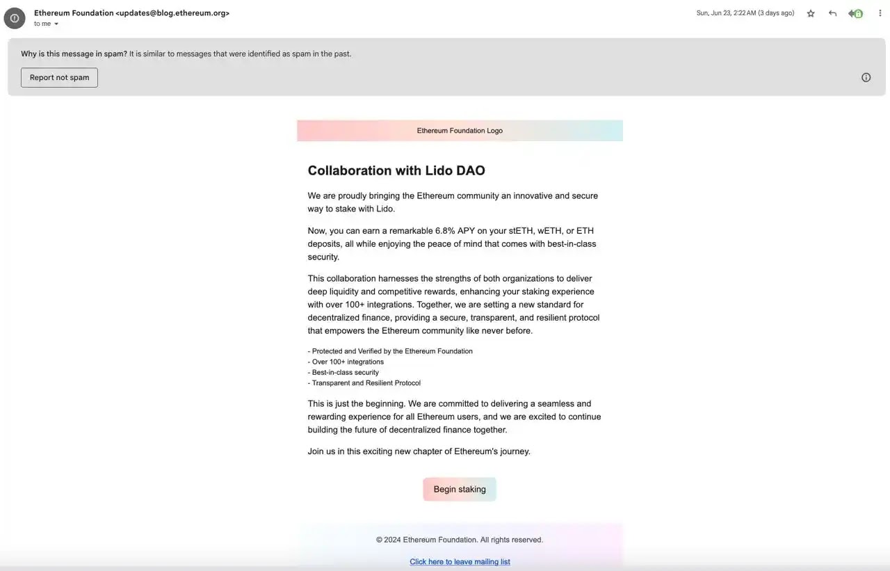 Ethereum Phishing Email