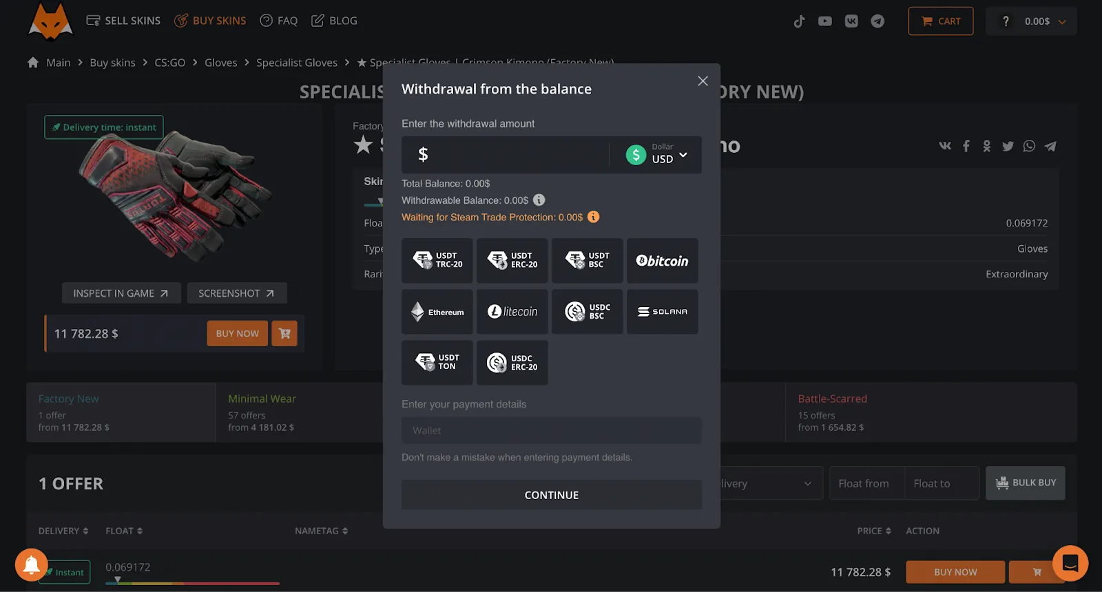 Buy and Sell CS2 Skins for Crypto