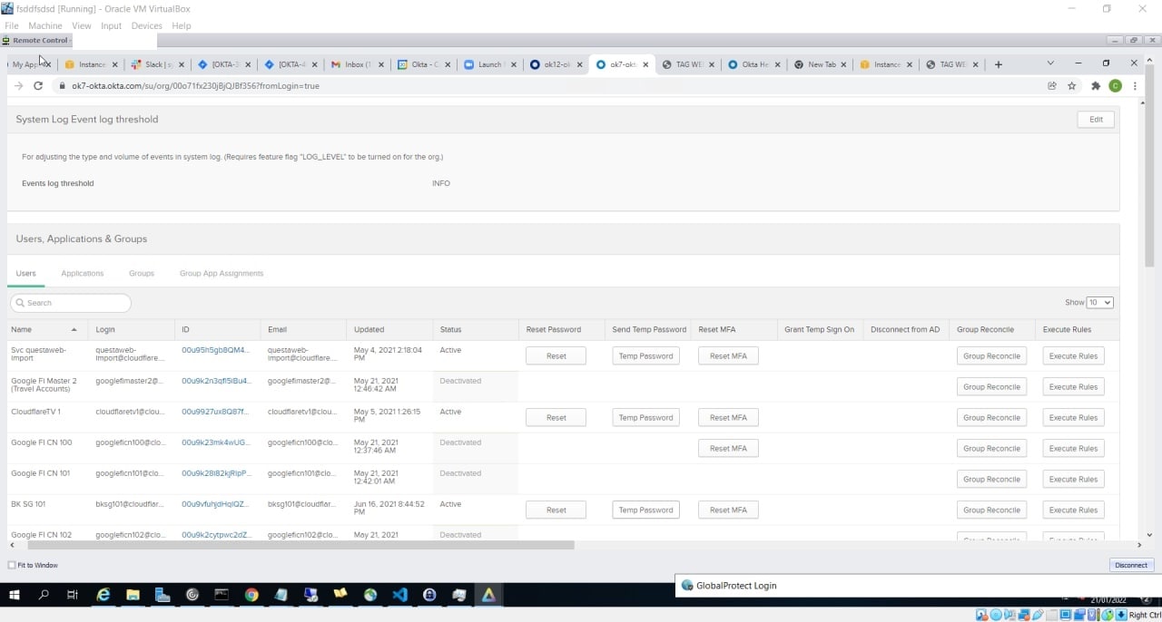 System Log details
