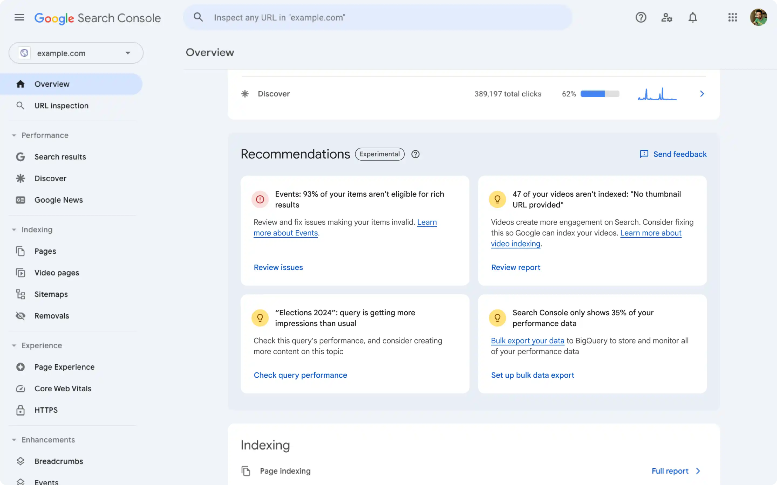 Search Console recommendations