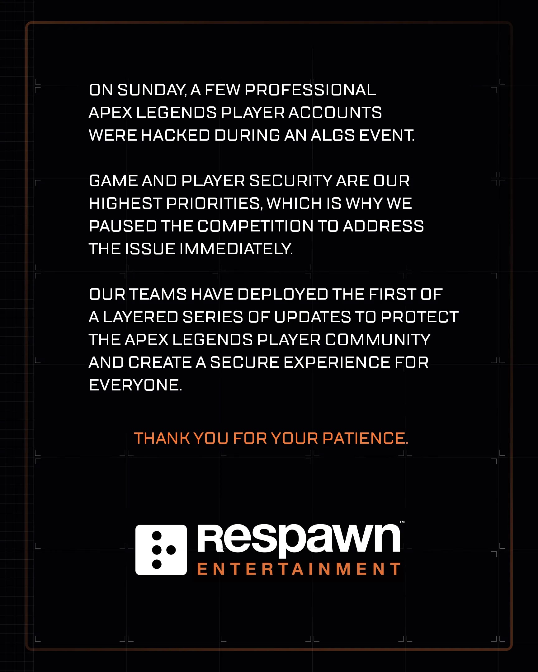 Respawn acknowledged the hack incident