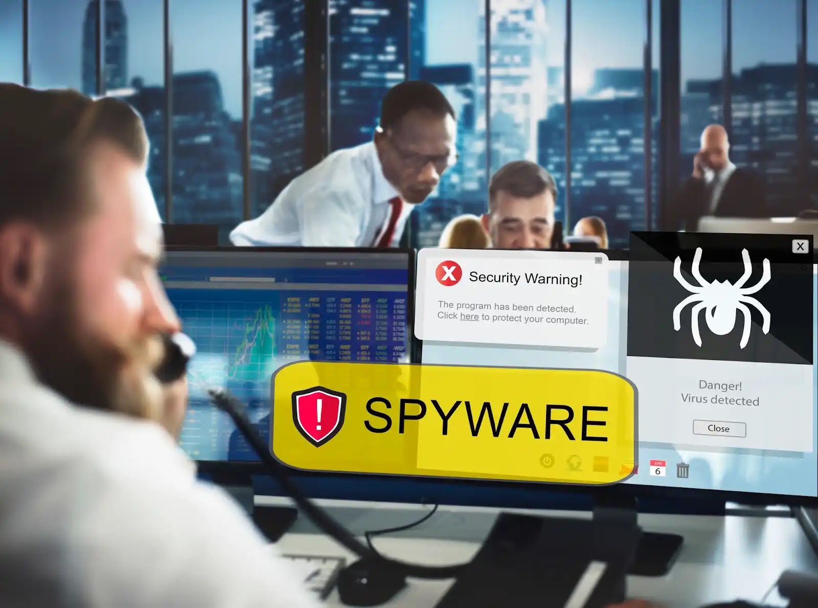 People in the office see a security warning